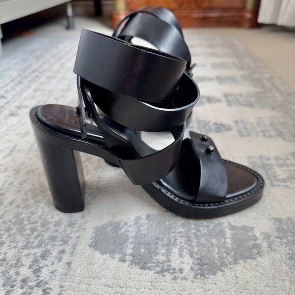 Ann Demeulemeester Black Leather Strappy Platform Heels - Picture 6 of 10